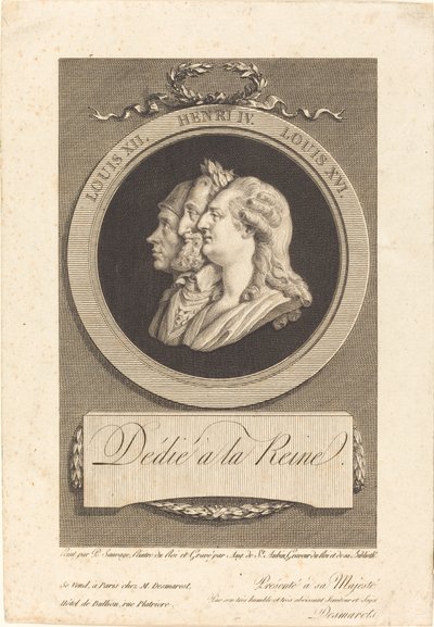 Louis XVI, Henri IV et Louis XII - Augustin de Saint Aubin after Piat Joseph Sauvage