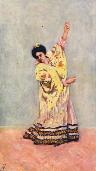 Gitane espagnole dansant la tanga (lithographie couleur) - Augustine Fitzgerald