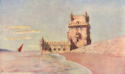 Tour de San Vincente à Belem, Lisbonne (lithographie couleur) - Augustine Fitzgerald