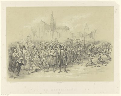 Rederijkers distribuant des pamphlets - Augustinus Jacobus Bernardus Wouters