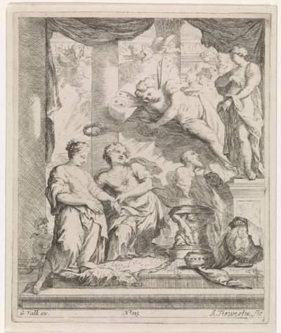 Homme et femme devant un autel couronné par l