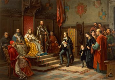 Frédéric III, pressé de marcher contre les Turcs par le poète de Trieste Raffaele Zovenzoni, par Augusto Tominz - Augusto Tominz