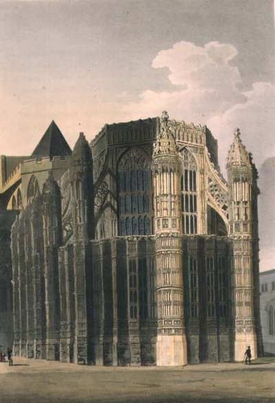 La chapelle de Henri VII montrant deux pinacles rénovés, planche 4 de 