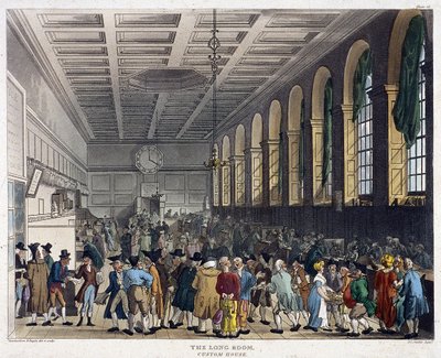 Intérieur de la douane, Londres, 1808 - Augustus Charles Pugin, Thomas Rowlandson