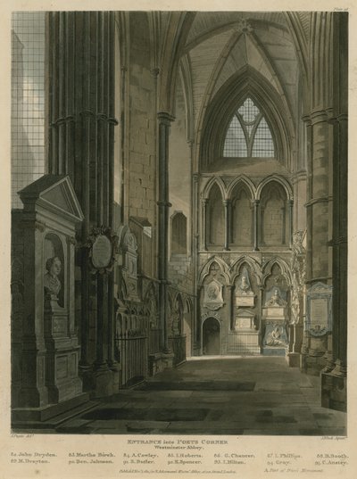 Entrée dans le Coin des Poètes, Abbaye de Westminster, Londres - Augustus Charles Pugin