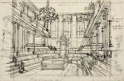 Étude pour la Chambre des communes, de Microcosm of London - Augustus Charles Pugin