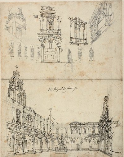 Étude pour La Bourse royale, de Microcosm of London - Augustus Charles Pugin