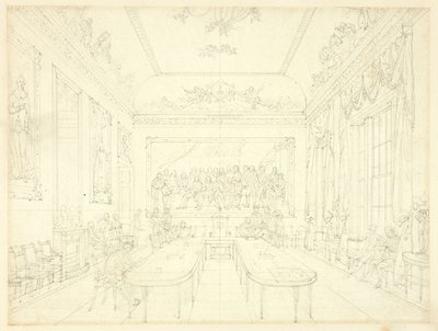 Étude pour Trinity House, de Microcosm of London (recto); Croquis architectural de façades de maisons en rangée (verso) - Augustus Charles Pugin