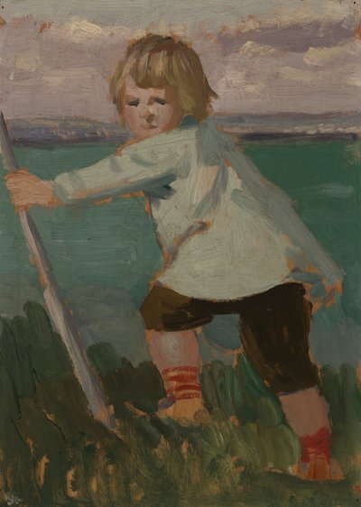 Garçon sur une falaise appuyé sur un bâton - Augustus John