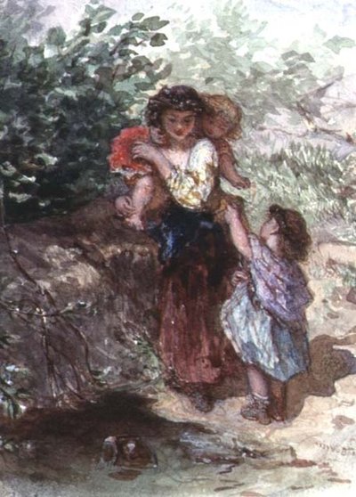 Fille debout avec un Enfant sur ses Épaules, un autre Enfant à ses Côtés - Augustus Jules Bouvier