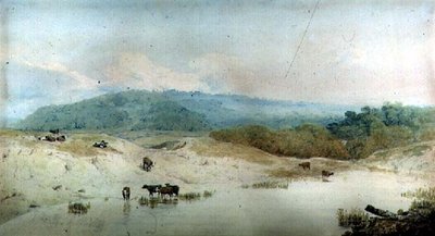 Vue dans le Yorkshire, rivière et bétail - Augustus Wall Callcott