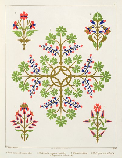 Motif de rose, design de papier peint, imprimé par M. et N. Hanhart - Augustus Welby Northmore Pugin