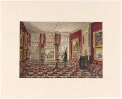 Intérieur du 19e siècle avec peintures et figure debout - Augustus Wijnantz