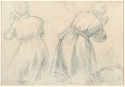Femme assise avec études de bras et de jambes (recto); Études de jeunes agenouillés (verso) - Aurelio Lomi