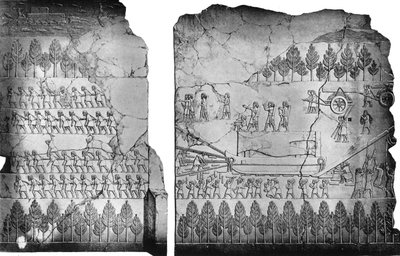 Assyriens déplaçant un taureau ailé, 7ème siècle av. J.-C., vers 1900-1920 - Austen Henry Layard