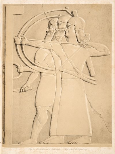 Deux archers et un porteur de bouclier, des Monuments de Ninive, pub. 1849 - Austen Henry Layard
