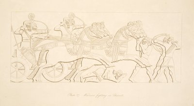 Guerriers combattant dans des chars, des Monuments de Ninive, pub. 1849 - Austen Henry Layard