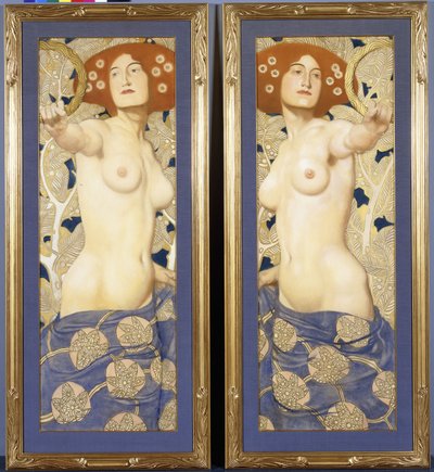 Une paire de pastels sur papier, représentant des figures féminines semi-nues, c.1900 - Austrian School