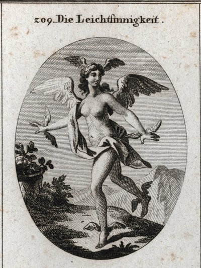 Allégorie de la lumière. Elle a des ailes sur la tête, les épaules, les pieds et les mains. Gravure dans « Iconologie oder Ideen aus dem Gebiete der Leidenschaften und Allegorien bildich dargestellt fur Zeichner, Mahler, Dichter, Gelehrte, Erzieher und fre - Austrian School