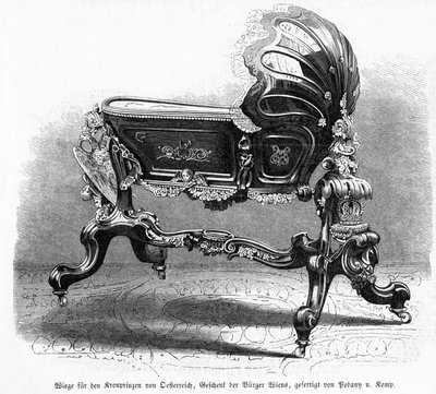 Lit de bébé du prince héritier autrichien, illustration de Leipziger Illustrirte Zeitung, 1859 - Austrian School