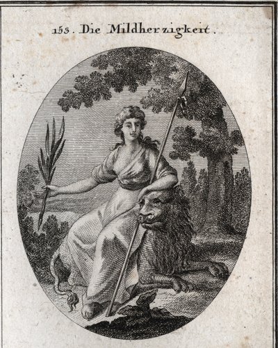 Allégorie de la clémence. Elle est représentée tenant une lance et une branche d