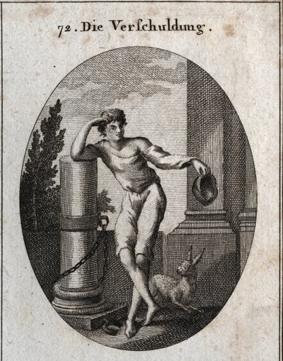 Allégorie de la dette. Le lièvre et le bonnet (vert) qu