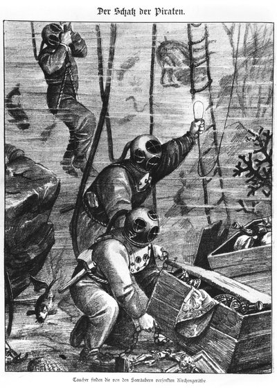 Plongeurs trouvant le trésor des pirates, 1897 - Austrian School
