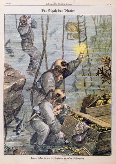 Plongeurs trouvant des trésors pillés par des pirates dans des églises, 1897 - Austrian School