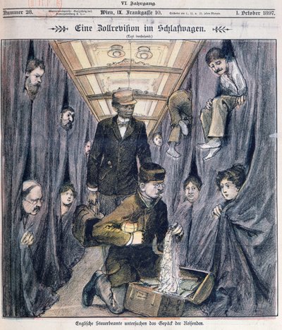 Douaniers anglais examinant les bagages dans un wagon-lit - Austrian School