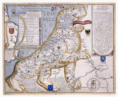 Leo Belgicus, montrant les Pays-Bas en forme de lion, 1586 - Austrian School