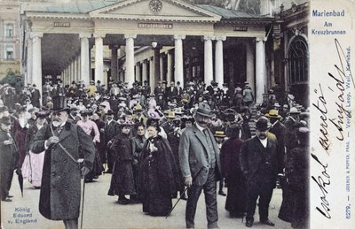 Carte postale représentant le roi Édouard VII (1841-1910) visitant la station thermale de Marienbad, c.1905 - Austrian School