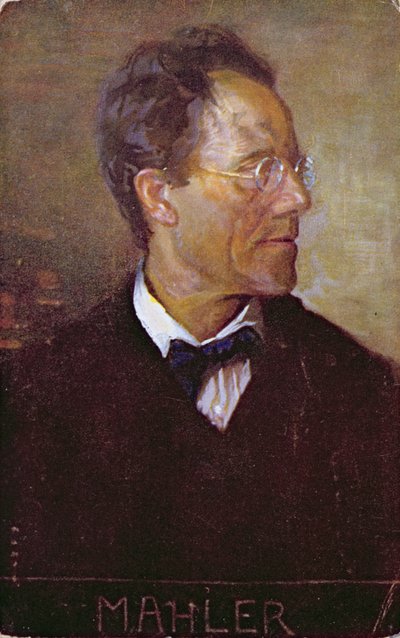 Carte postale représentant un portrait de Gustav Mahler (1860-1911) vers 1910 (lithographie couleur) - Austrian School