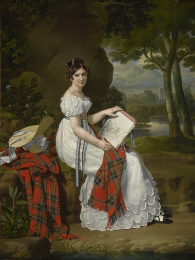 Femme dessinant dans un paysage, vers 1830 - Austrian School