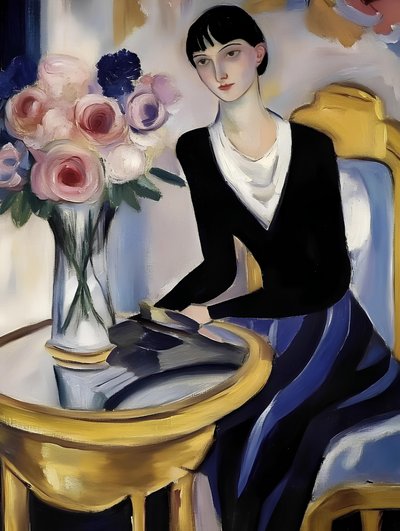 Une élégante dame avec des roses - Avanesova Elena