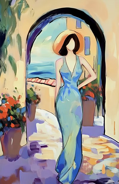 Femme élégante face à la mer - Avanesova Elena