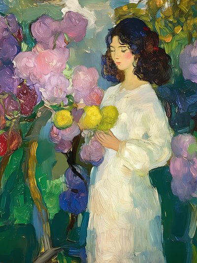 Une femme dans un jardin fleuri - Avanesova Elena