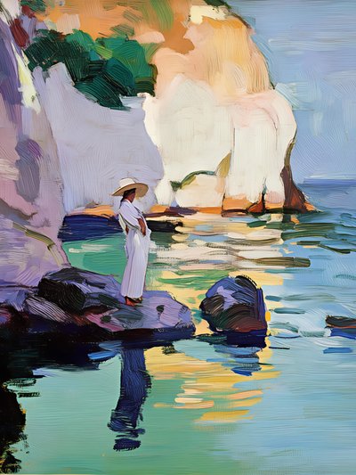 Une femme sur les rochers du littoral - Avanesova Elena