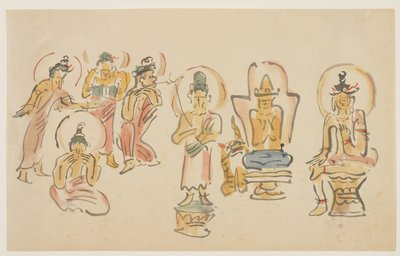 (Caricatures du temple Asakusa Kannon A), vers 1900 - Awashima Kangestu