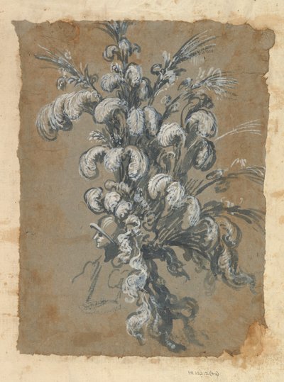 Conception pour une coiffe somptueuse avec des plumes sur un casque, vers 1620-1656 - Baccio del Bianco