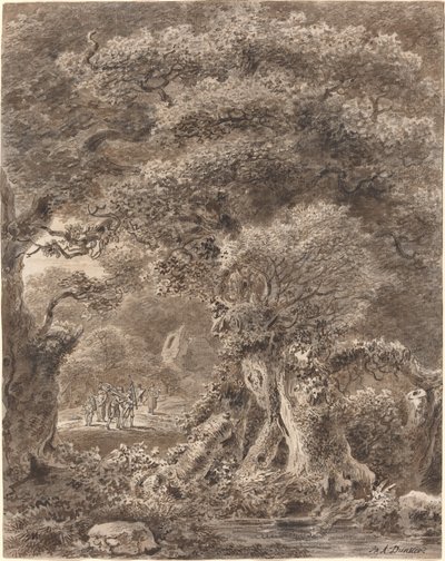 Musiciens voyageant à travers une forêt - Balthasar Anton Dunker