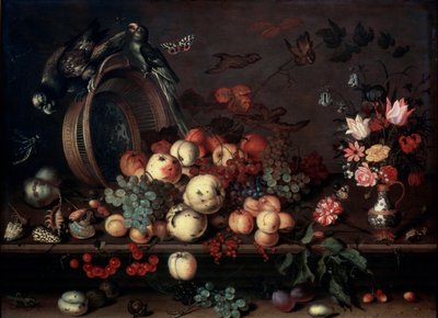 Nature morte avec fruits, fleurs et perroquets - Balthasar van der Ast