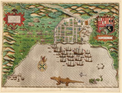 Capture de la colonie espagnole de Saint-Domingue à Hispaniola - Baptista Boazio