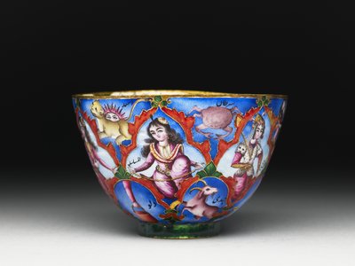 Bol avec couvercle, soucoupe et cuillère avec décoration astrologique, début du 19e siècle - Baqir