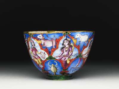 Bol avec couvercle, soucoupe et cuillère avec décoration astrologique, début du 19e siècle - Baqir