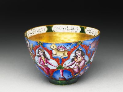 Bol avec couvercle, soucoupe et cuillère avec décoration astrologique, début du 19e siècle - Baqir