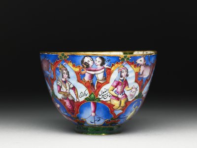 Bol avec couvercle, soucoupe et cuillère avec décoration astrologique, début du 19e siècle - Baqir