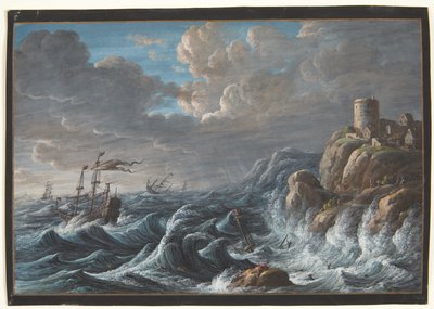 Marine avec une côte rocheuse et des navires en détresse - Barbara Dietzsch