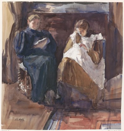 Dame lisant et fille brodant, vues de face, dans la maison de la rue Riouw 6, à La Haye - Barbara Elisabeth van Houten
