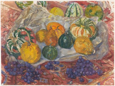 Nature morte de citrouilles et raisins sur une nappe - Barbara Elisabeth van Houten