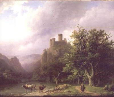 Paysage fluvial avec un château en ruine - Barend Cornelis Koekkoek